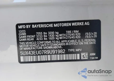 2024 BMW X5 Phev xDrive50E из США, поврежденный, VIN 5UX43EU07R9U91982
